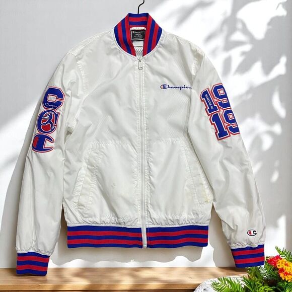 Champion Vintage 1999 New York Track Team Full Zip Windbreaker White Mens Small - Picture 1 of 9